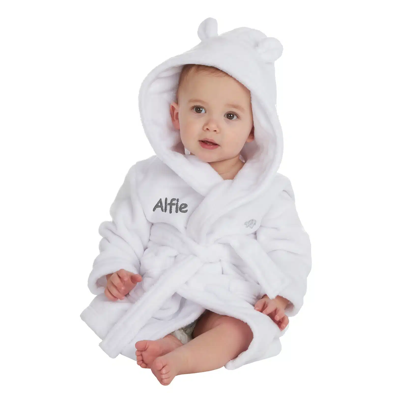 Personalised White Baby Robe Soft Hooded Fleece Dressing Gown