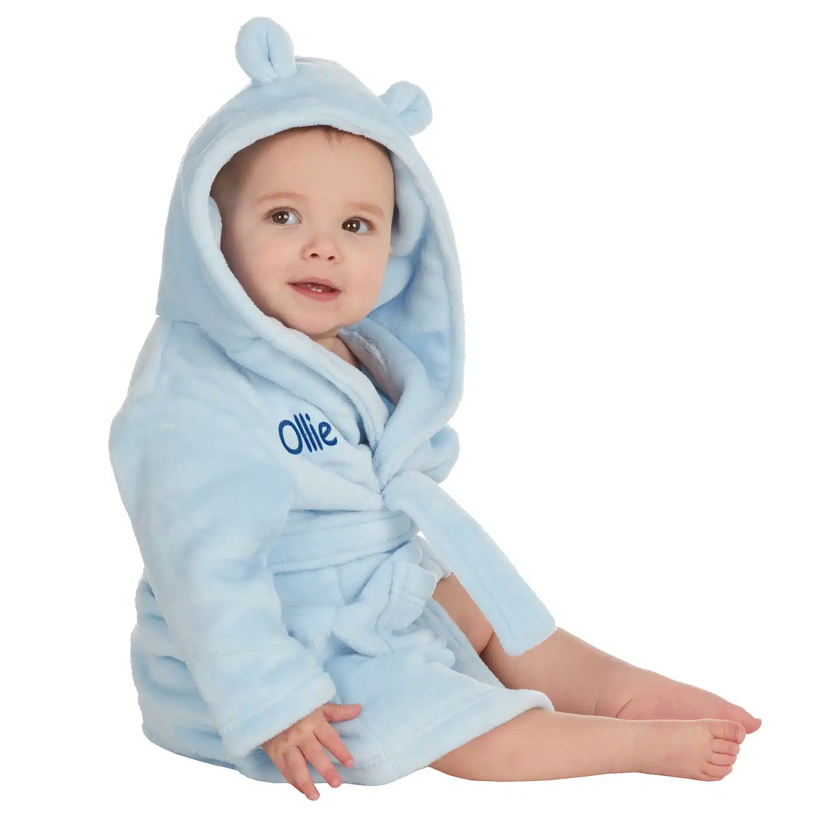 Personalised Blue Baby Robe Soft Hooded Fleece Dressing Gown
