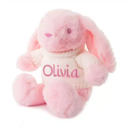 Personalised Baby Teddy Bear Soft Fleece Novelty Gift – Pink Bunny