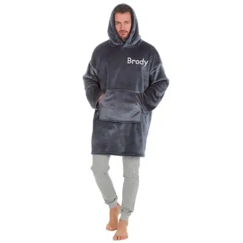 Personalised Adult Oversized Hoodie Ultra Soft Sherpa Giant Sweatshirt – Charcoal