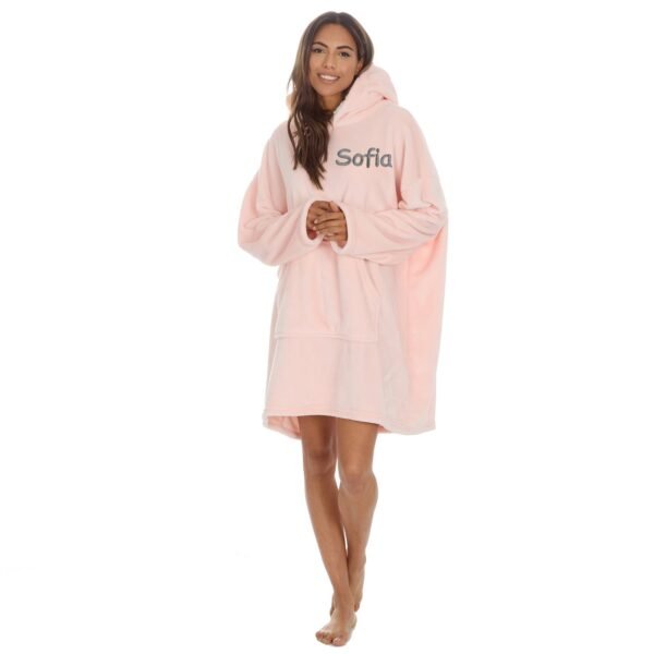 Personalised Adult Pink Oversized Hoodie Ultra Soft Sherpa Giant Sweatshirt Short