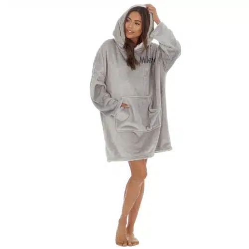 Personalised Adult Oversized Hoodie Ultra Soft Sherpa Giant Sweatshirt – Grey