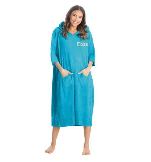 Personalised Hooded Aqua Poncho Towel Changing Robe Adult Gift