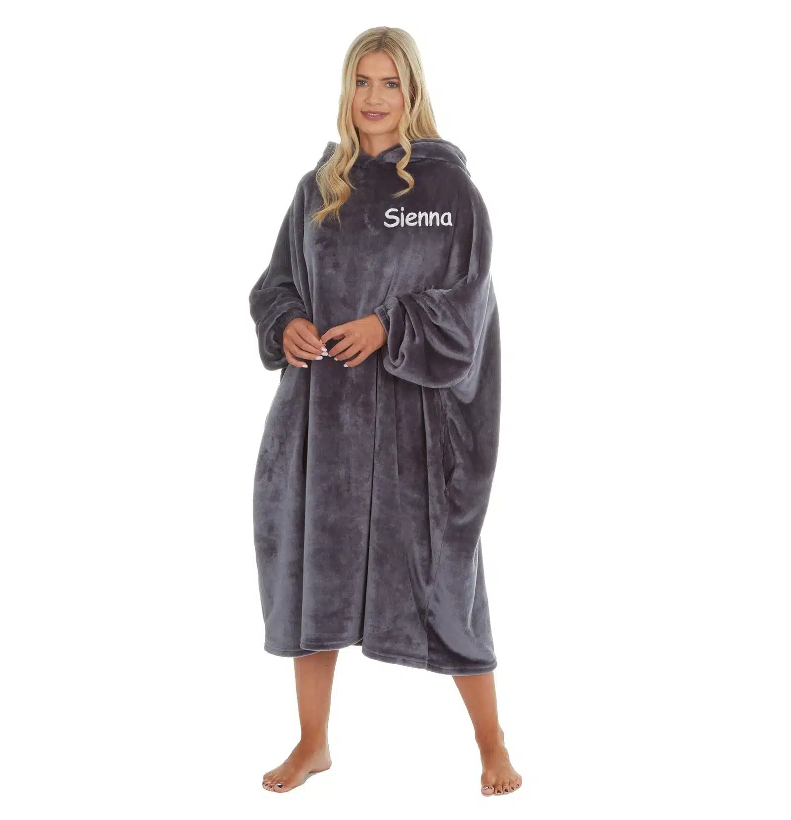 Personalised Adult Charcoal Oversized Hoodie Ultra Soft Sherpa Giant Sweatshirt Long