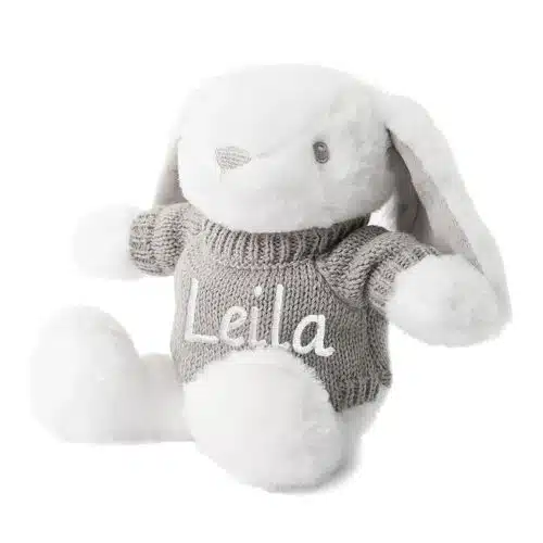 Personalised Baby Teddy Bear Soft Fleece Novelty Gift – White Bunny