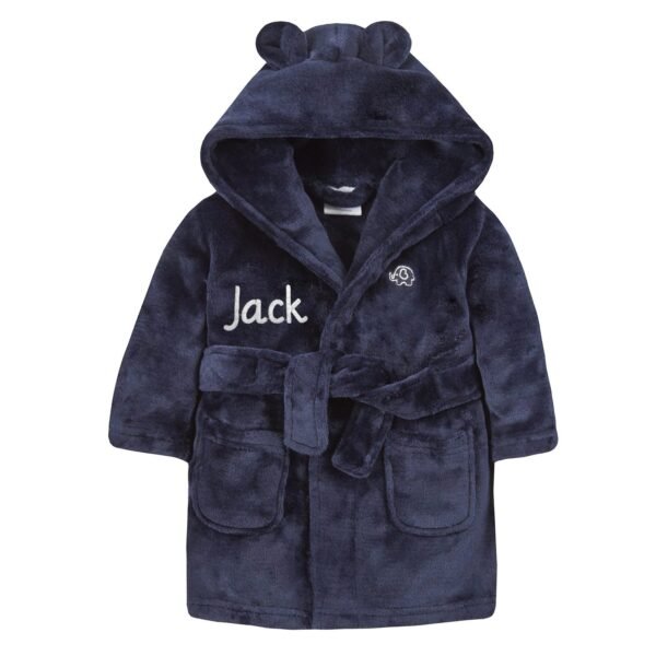 Personalised Navy Baby Robe Soft Hooded Fleece Dressing Gown