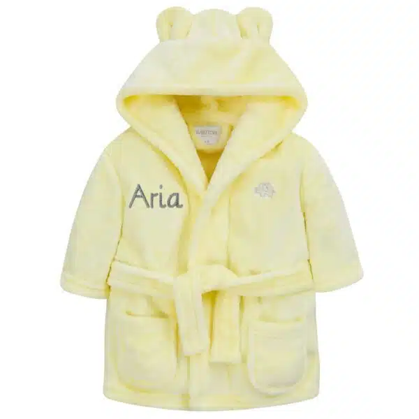 Personalised Lemon Baby Robe Soft Hooded Fleece Dressing Gown