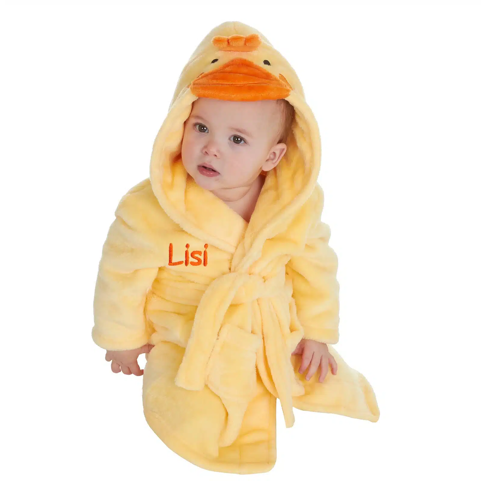 Personalised Duck Baby Robe Soft Hooded Fleece Dressing Gown