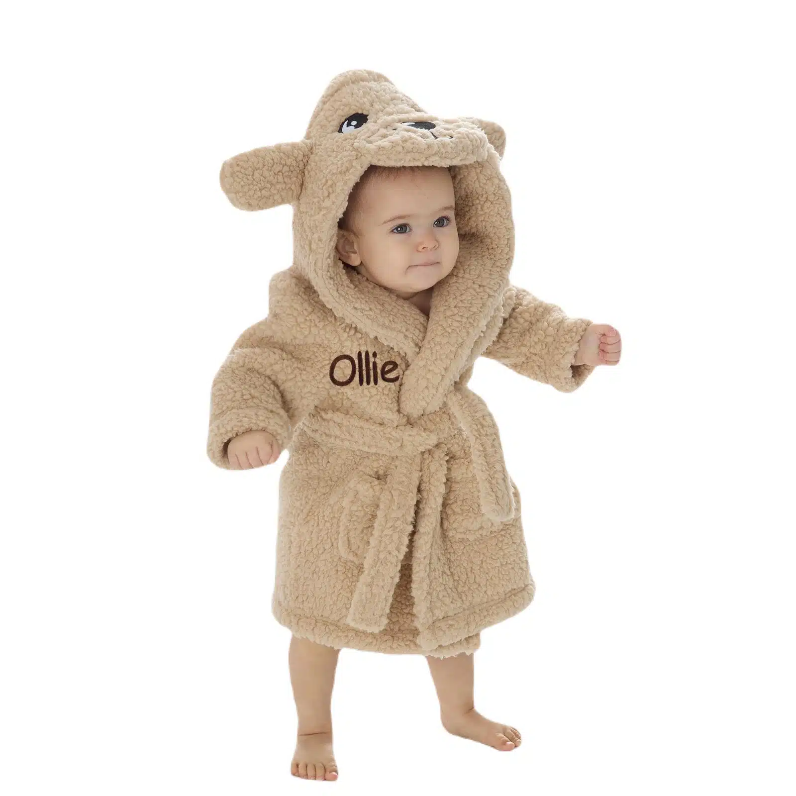 Personalised Puppy Baby Robe Soft Hooded Fleece Dressing Gown