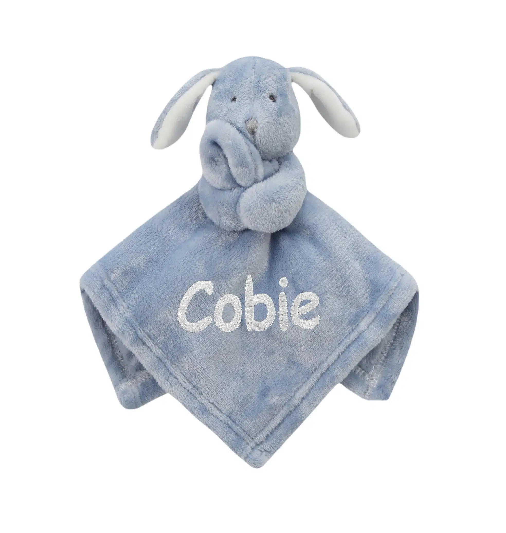 Personalised Baby Fleece Dusky Blue Bunny Comforter Soft Novelty Gift