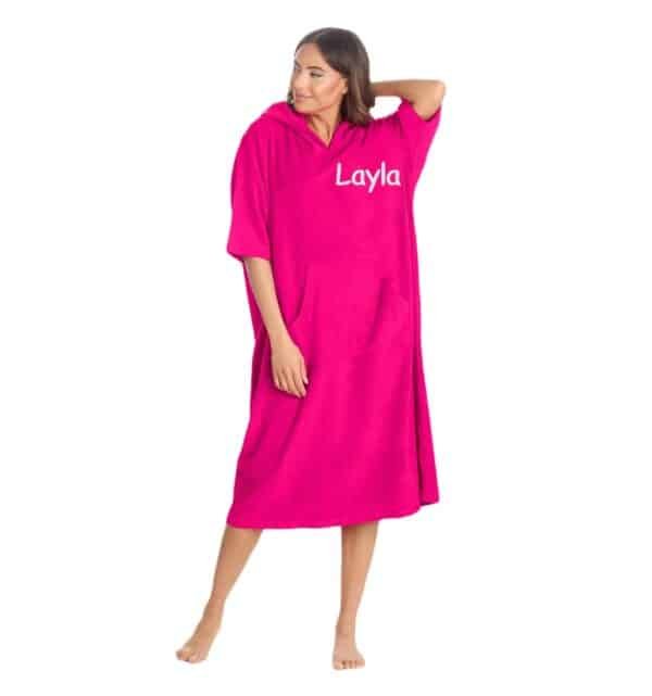 Personalised Hooded Fuchsia Poncho Towel Changing Robe Adult Gift