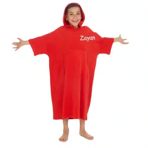 Personalised Hooded Poncho Towel Changing Robe Kids Gift – Red