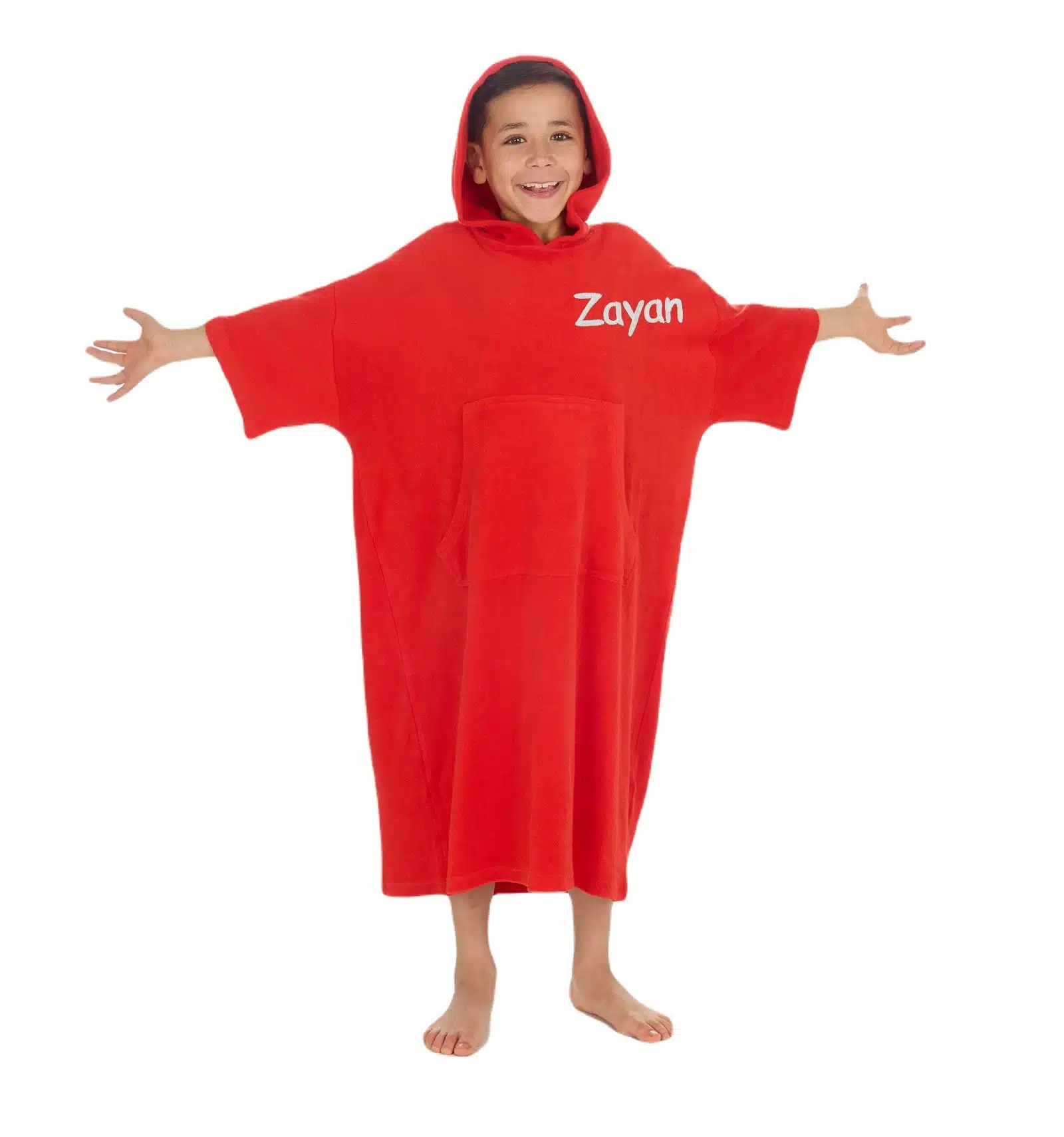 Personalised Red Hooded Poncho Changing Robe Kids Gift