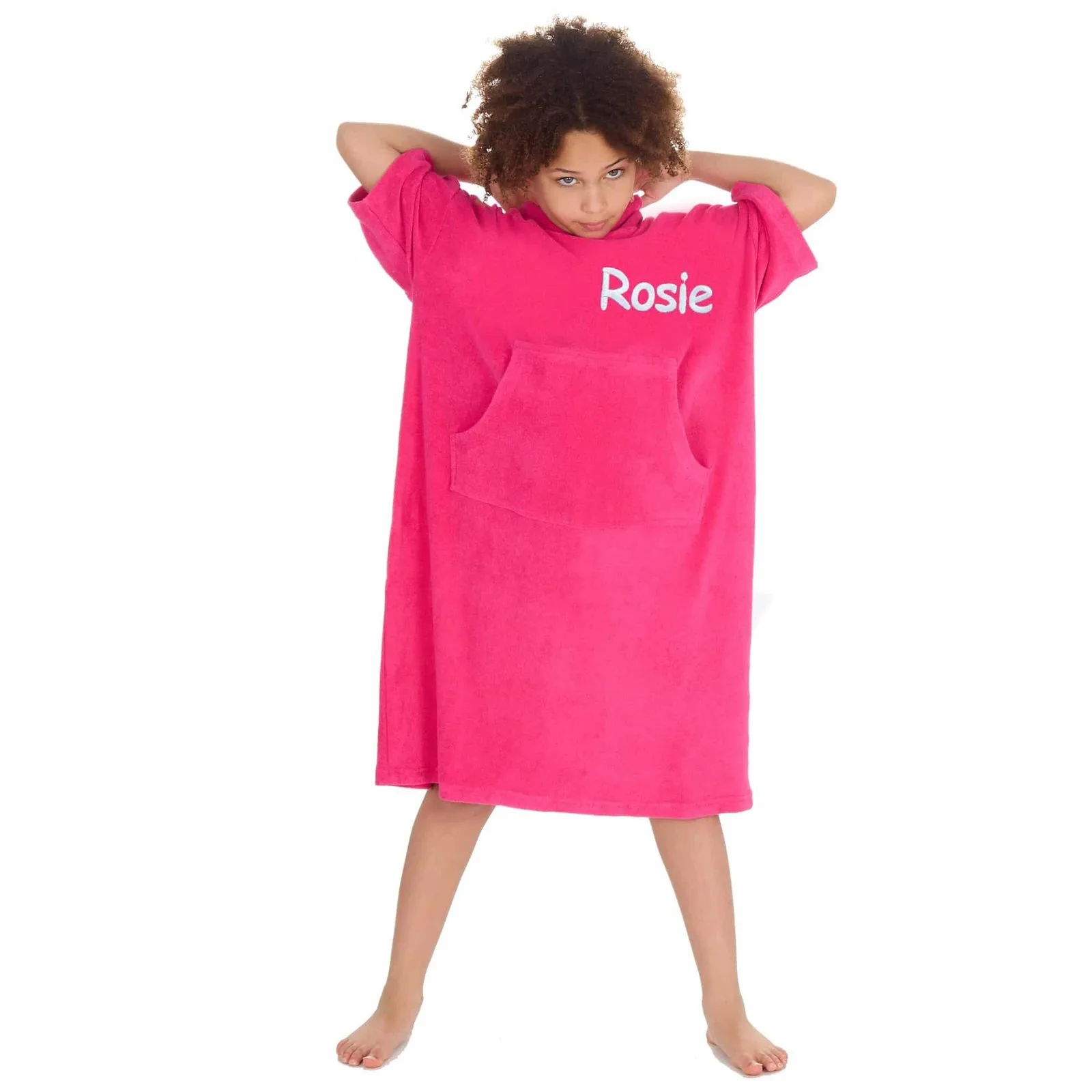 Personalised Fuchsia Hooded Poncho Changing Robe Kids Gift