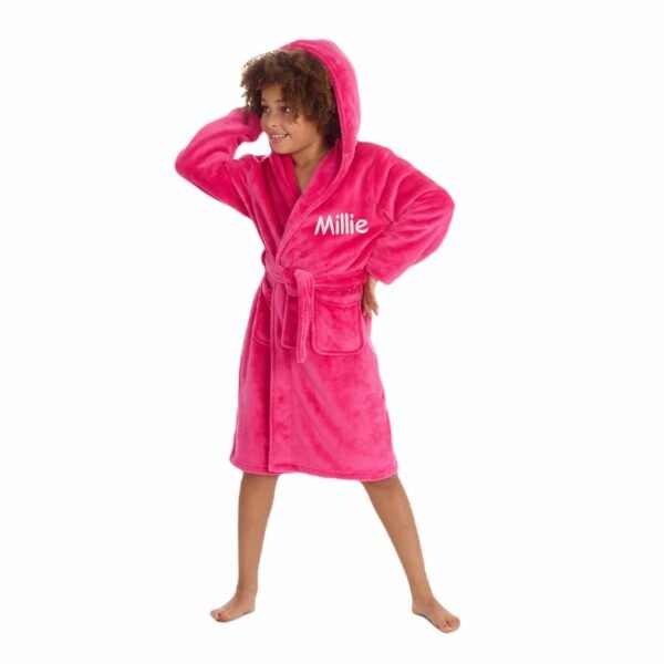 Personalised Fuchsia Fleece Dressing Gown Robe Soft Hooded