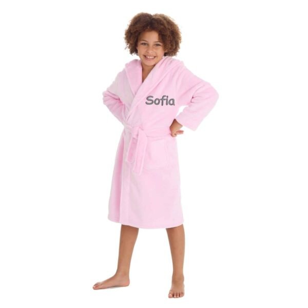 Personalised Light-Pink Fleece Dressing Gown Robe Soft Hooded