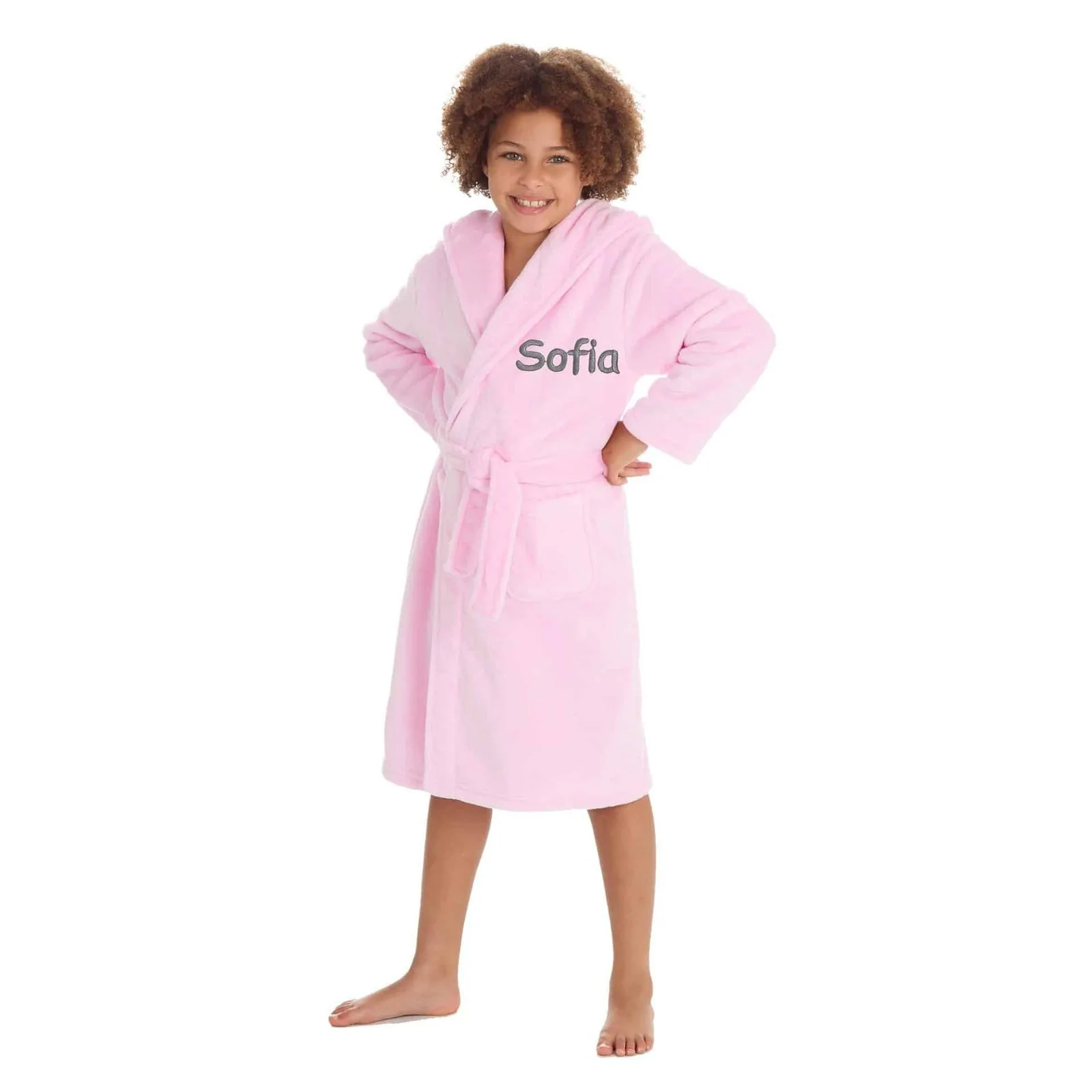 Personalised Light-Pink Fleece Dressing Gown Robe Soft Hooded