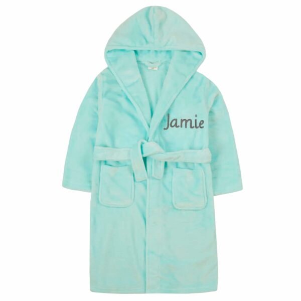 Personalised Mint Fleece Dressing Gown Robe Soft Hooded