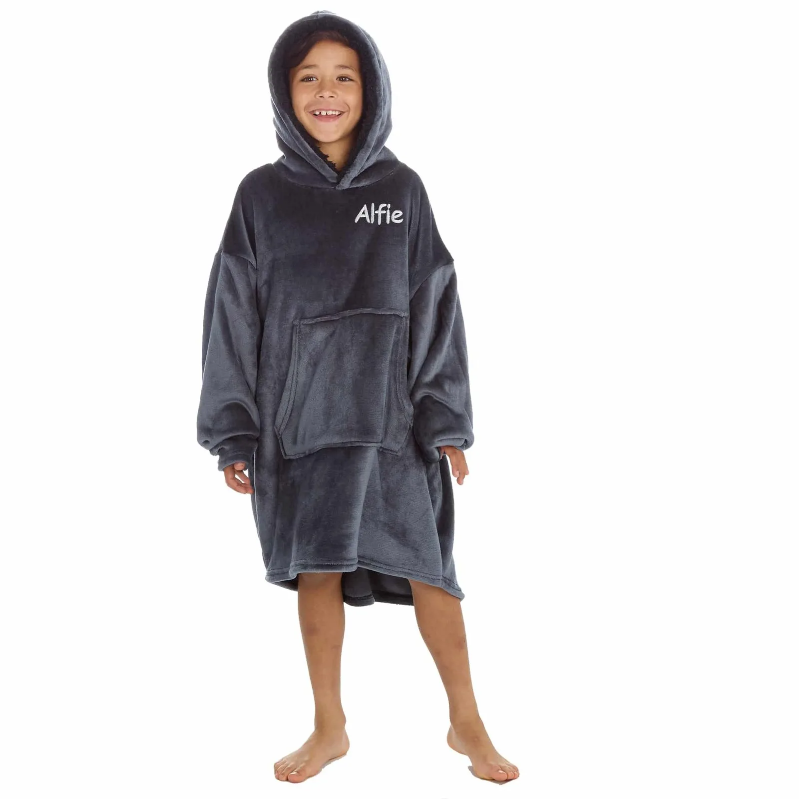 Personalised Charcoal Kids Oversized Hoodie Ultra Soft Sherpa Giant Sweatshirt