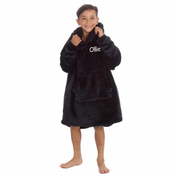 Personalised Black Kids Oversized Hoodie Ultra Soft Sherpa Giant Sweatshirt