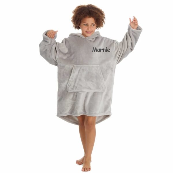 Personalised Grey Kids Oversized Hoodie Ultra Soft Sherpa Giant Sweatshirt