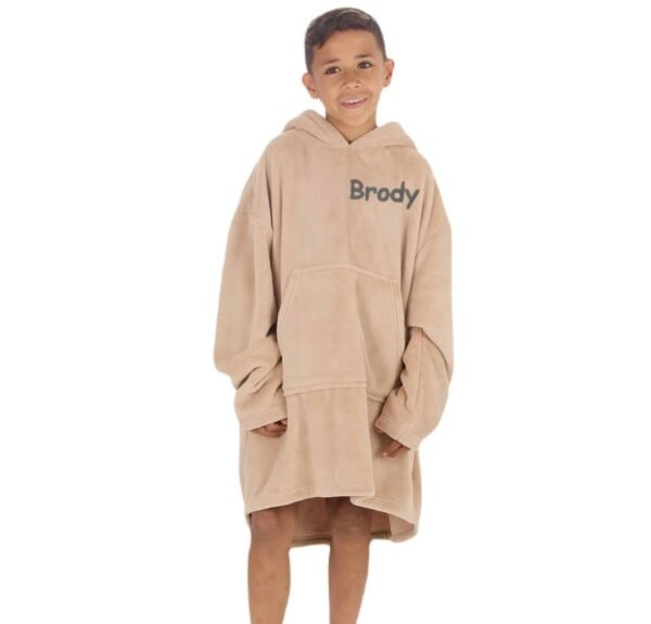 Personalised Beige Kids Oversized Hoodie Ultra Soft Sherpa Giant Sweatshirt