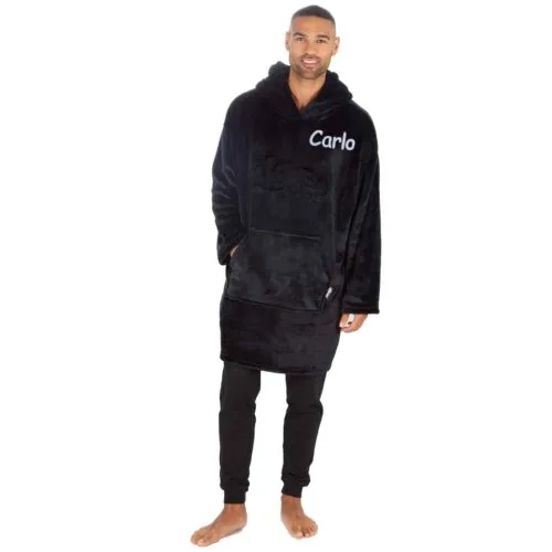 Personalised Adult Oversized Hoodie Ultra Soft Sherpa Giant Sweatshirt – Black