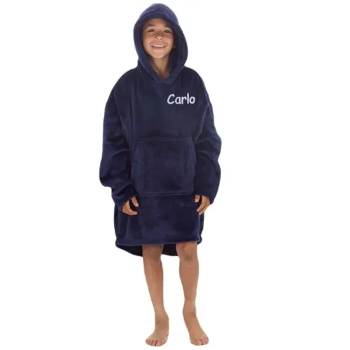 Personalised Kids Oversized Hooded Fleece Hoodie Age 7–13 – Navy