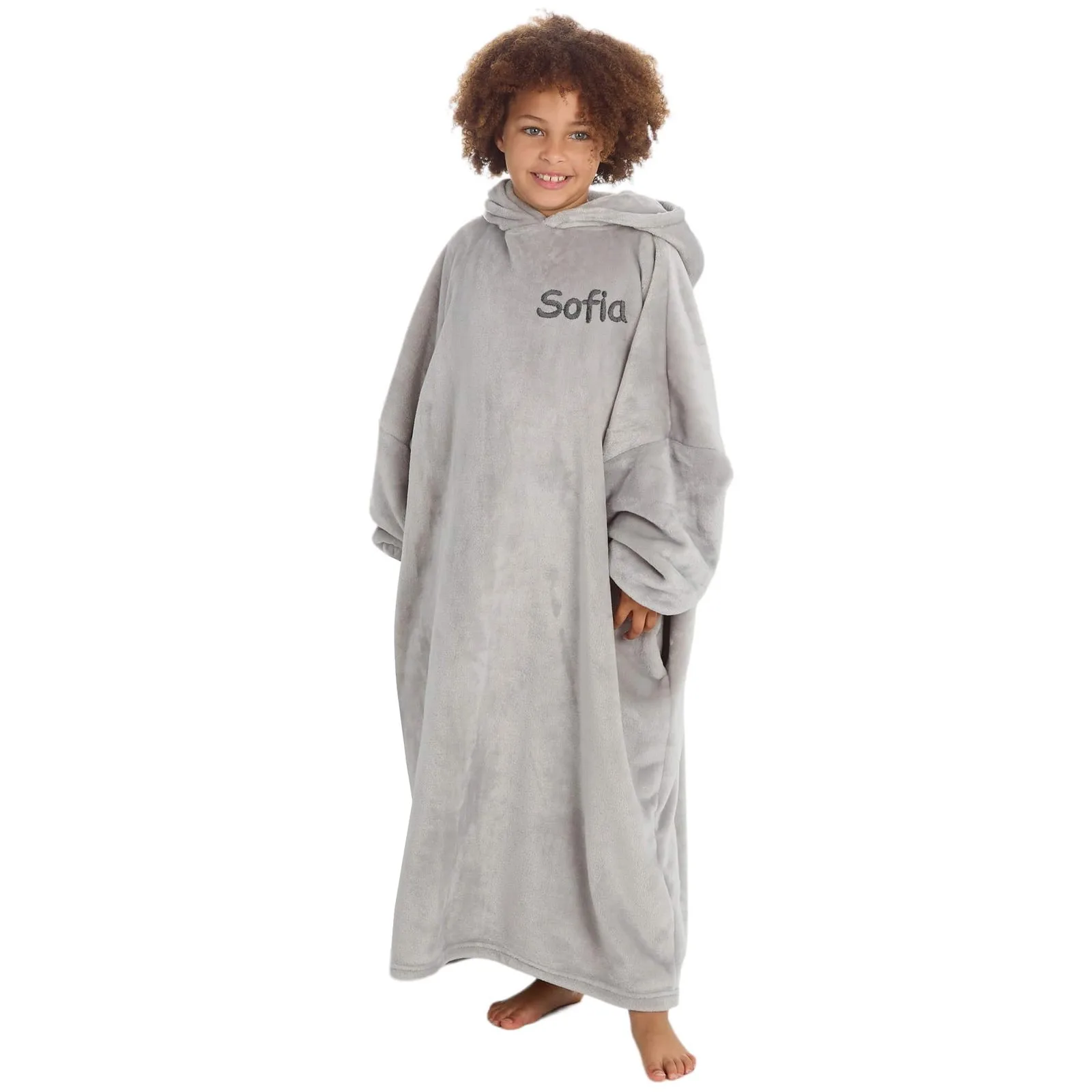 Personalised Grey Kids Oversized Hoodie Ultra Soft Sherpa Giant Sweatshirt