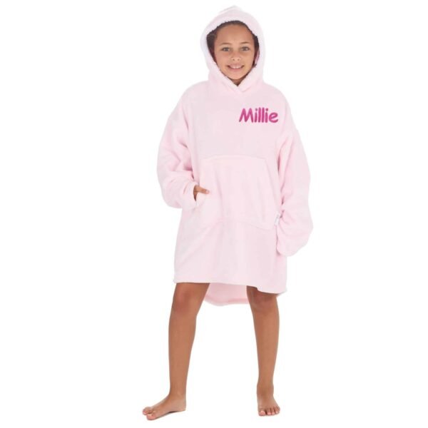 Personalised Pink Kids Oversized Hoodie Ultra Soft Sherpa Giant Sweatshirt