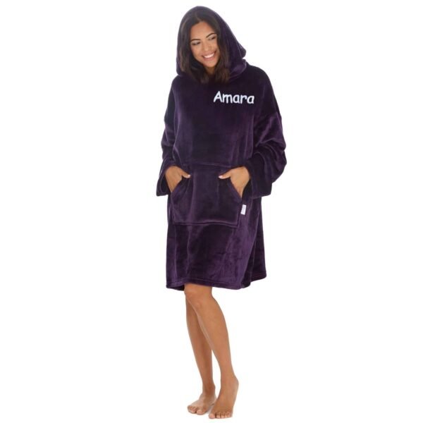 Personalised Adult Purple Oversized Hoodie Ultra Soft Sherpa Giant Sweatshirt Short