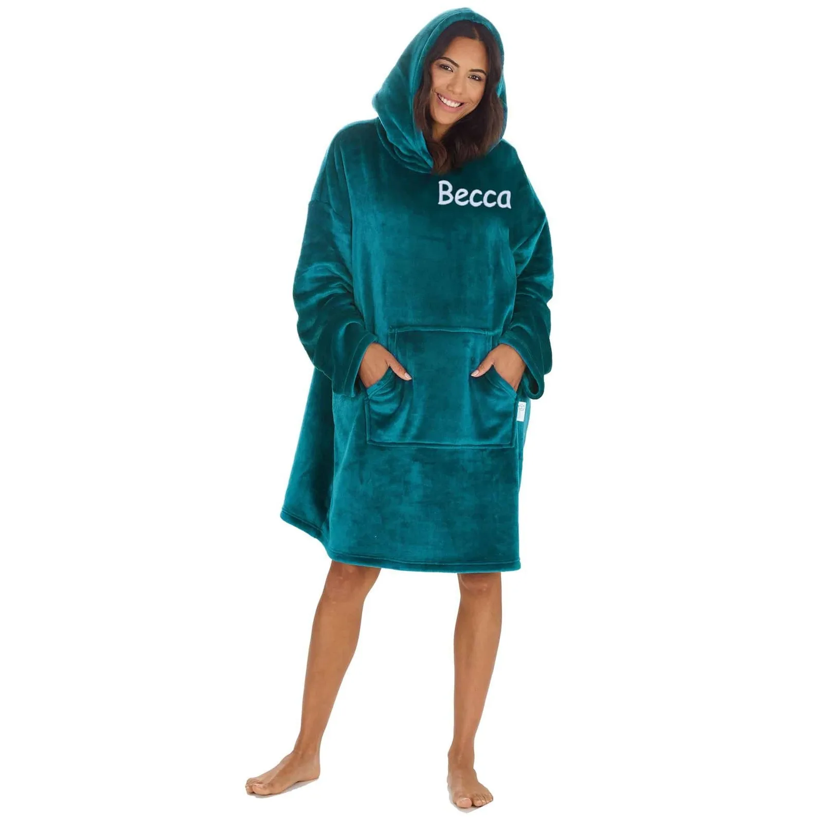 Personalised Adult Teal Oversized Hoodie Ultra Soft Sherpa Giant Sweatshirt Short