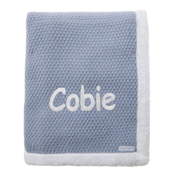 Personalised Dusky Blue Baby Sherpa Blanket Cosy Perfect Gift