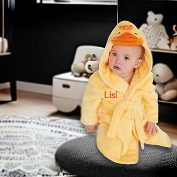 Personalised Duck Baby Robe Soft Hooded Fleece Dressing Gown