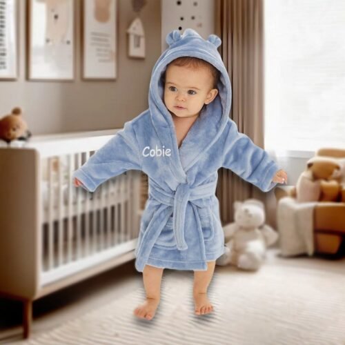 Personalised Baby Robe Soft Hooded Fleece Dressing Gown