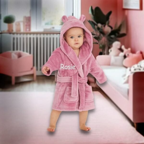 Personalised Dusky Pink Baby Robe Soft Hooded Fleece Dressing Gown