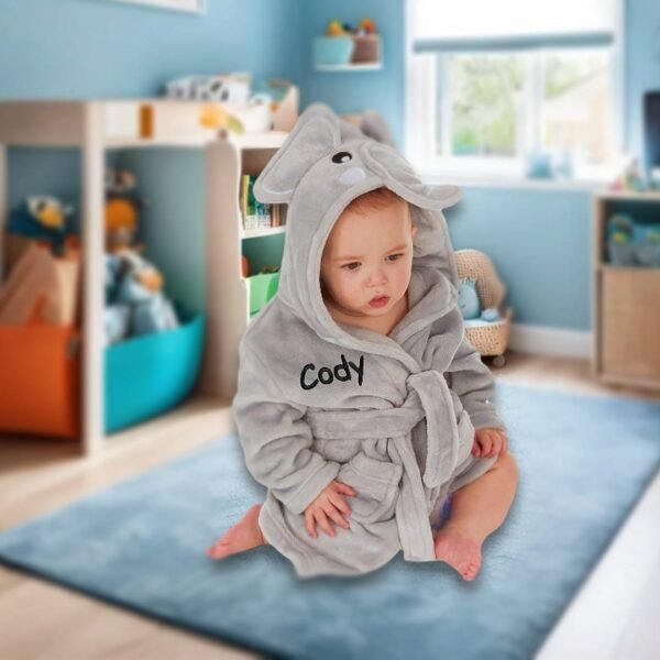 Personalised Elephant Baby Robe Soft Hooded Fleece Dressing Gown