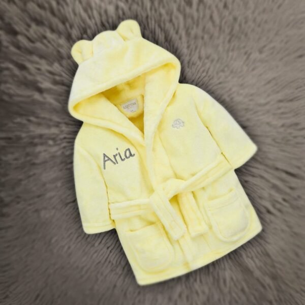 Personalised Lemon Baby Robe Soft Hooded Fleece Dressing Gown
