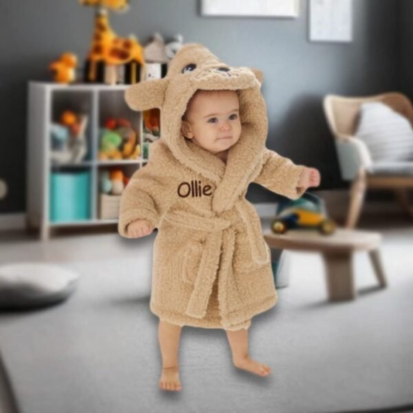 Personalised Puppy Baby Robe Soft Hooded Fleece Dressing Gown