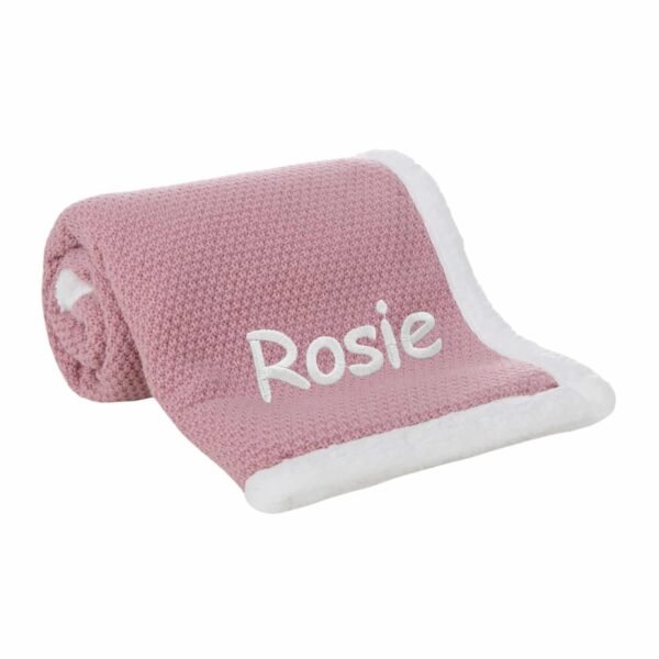 Personalised Dusky Pink Baby Sherpa Blanket Cosy Perfect Gift