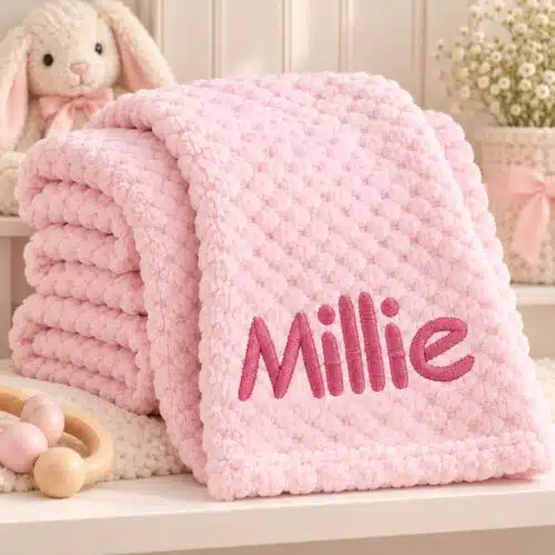 Personalised Baby Waffle Blanket – Pink