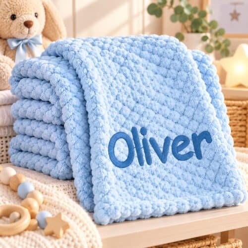 Personalised Baby Waffle Blanket – Blue