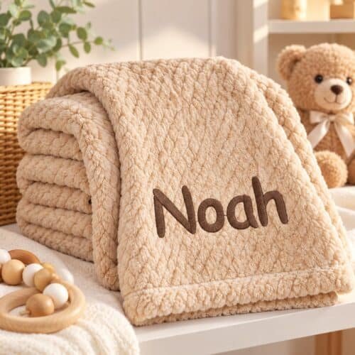 Personalised Baby Waffle Blanket – Beige
