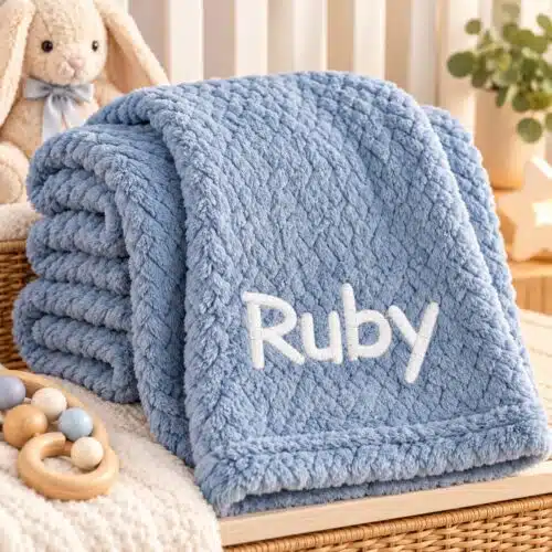 Personalised Baby Waffle Blanket – Dusky Blue