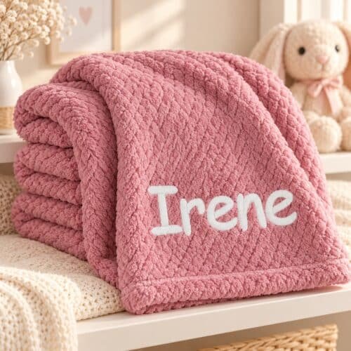 Personalised Baby Waffle Blanket – Dusky Pink