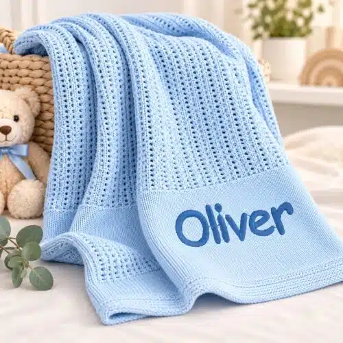 Personalised Baby Cellular Blanket – Blue