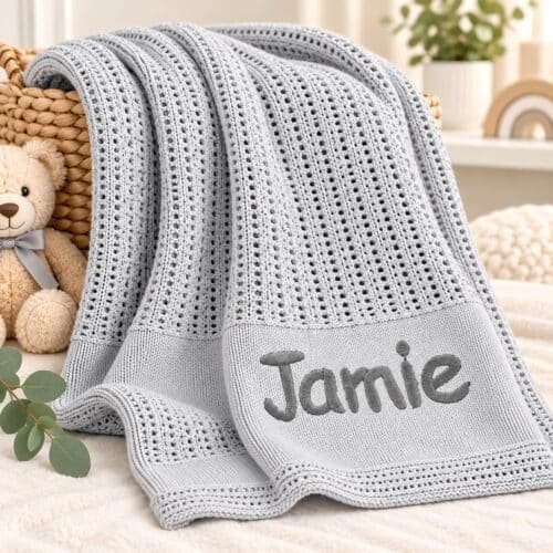 Personalised Baby Cellular Blanket – Grey