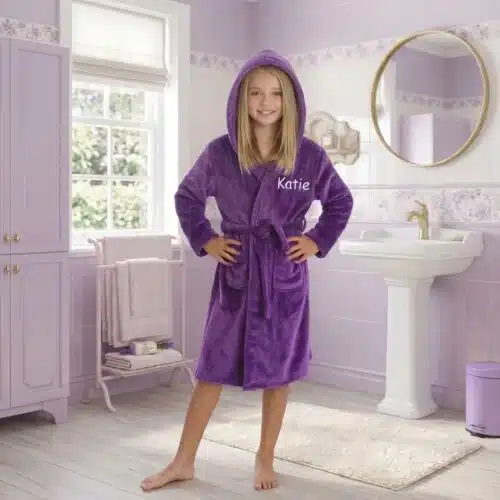 Personalised Fleece Dressing Gown Robe Soft Hooded – Purple