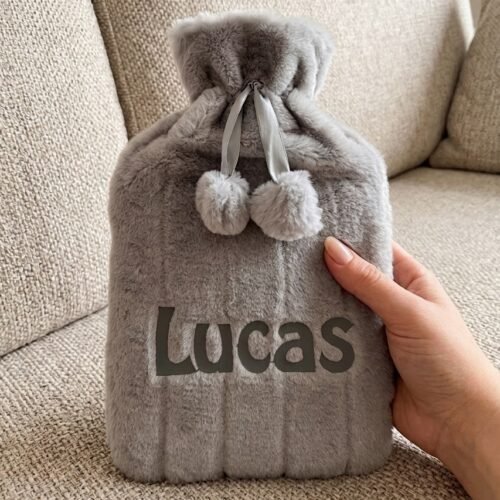 Personalised Grey Fleece Hot Water Bottle