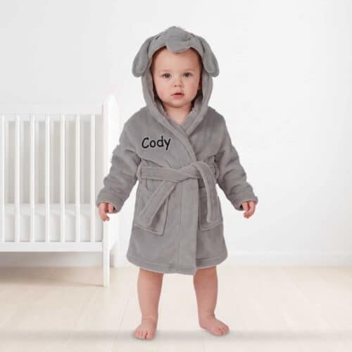 Personalised Baby Hooded Fleece Robe – Elephant